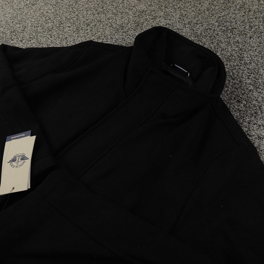 NEW Dockers Jacket Mens S Black Full Zip Wool Blend Overcoat Pea Coat Parka Work